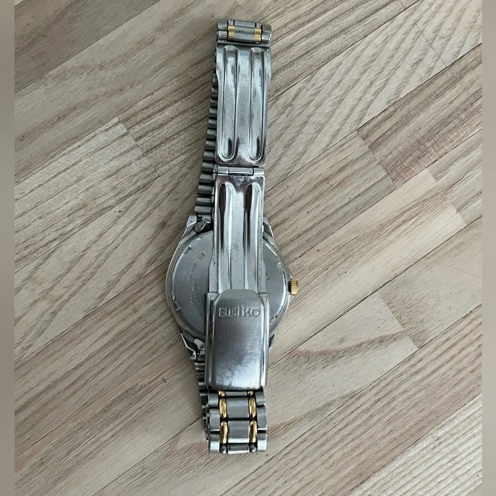 Seiko Men’s Vintage Watch Gray Dial Two-Tone Stainless Bracelet Day Date Windows